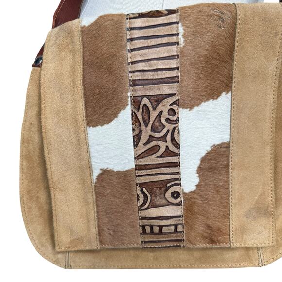 Claudia Firenze Suede and Leather Crossbody Bag Purse Tan Brown Cowhide Italy - Picture 6 of 9